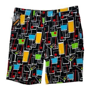 Loudmouth Golf Happy Hour Stretch Tech Shorts 36 Black Novelty Golfer Martini
